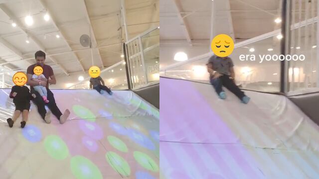 VIDEO: Lleva a sus hijos a pasear y se confunde de niño en la resbaladilla; “era yo”, le grita en TikTok