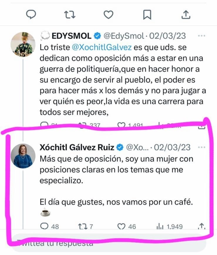 Invitación de Xóchitl Gálvez a Edy Smol