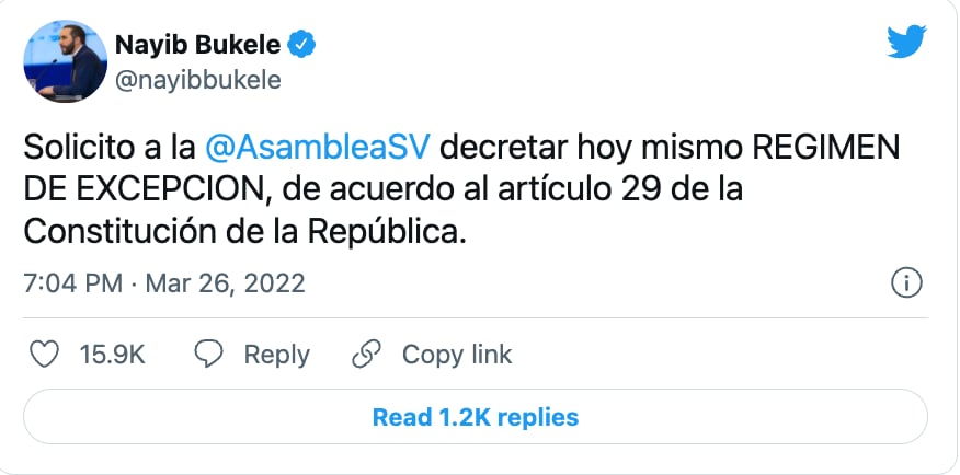 tuit de Nayib Bukele