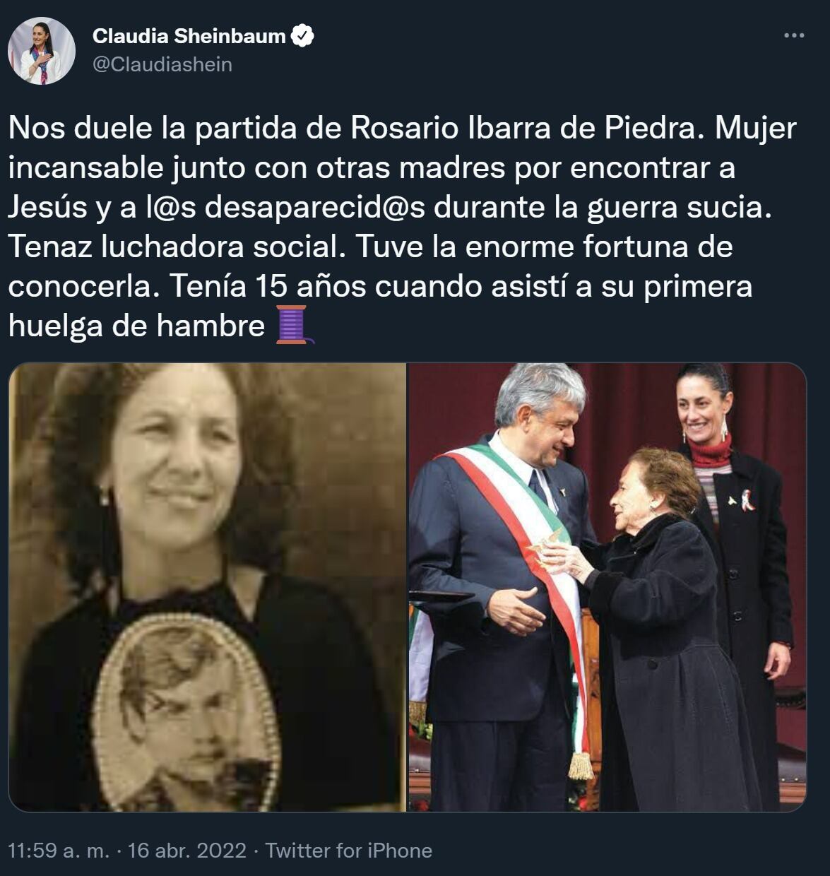 Lamentan la muerte de Rosario Ibarra de Piedra