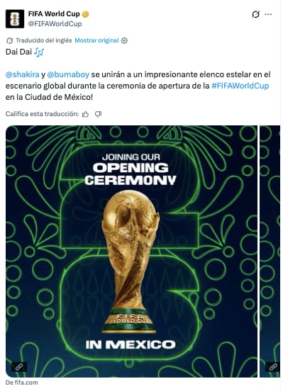 Shakira en la ceremonia inaugural del Mundial 2026 en CDMX