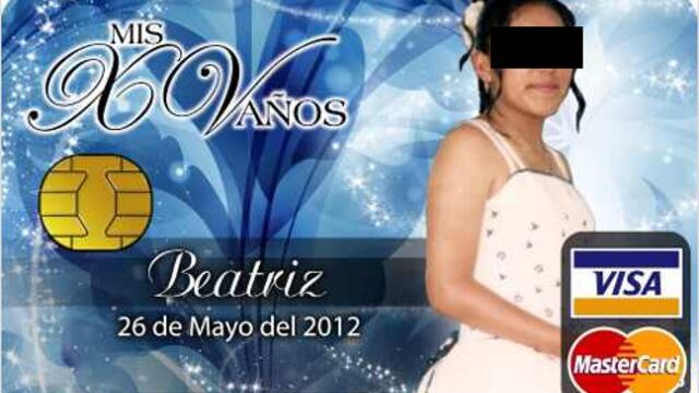 Invitación con diseño de tarjeta de débito para los XV Años de "Beatriz"