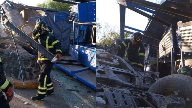 Bomberos retiran tráiler nodriza volcado