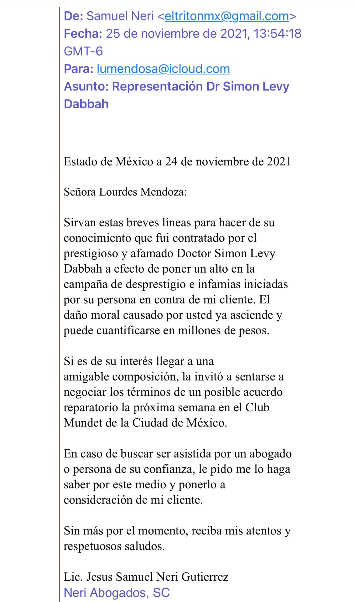 Lourdes Mendoza denuncia amenazas por parte de Simon Levy