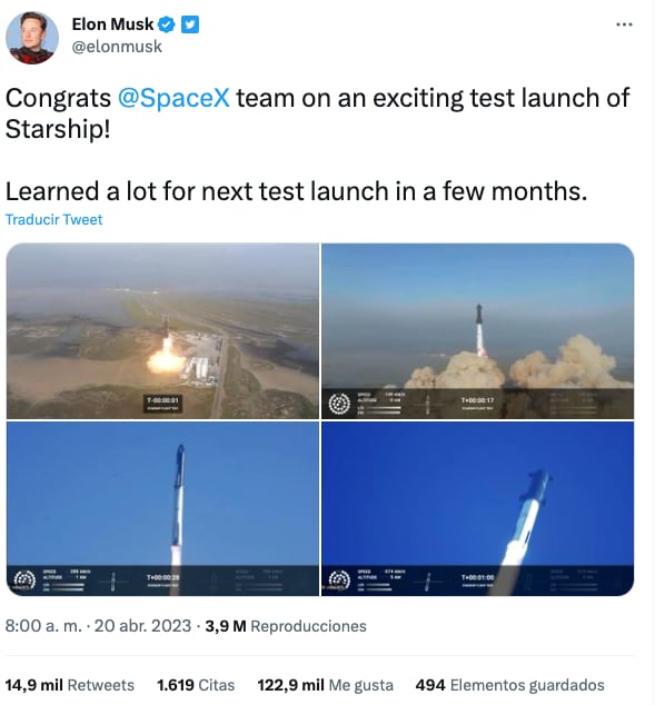 Elon Musk da su declaración tras la explosión de la nave Starship de Space X