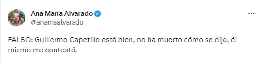 Ana María Alvarado desmiente que Guillermo Capetillo haya muerto.