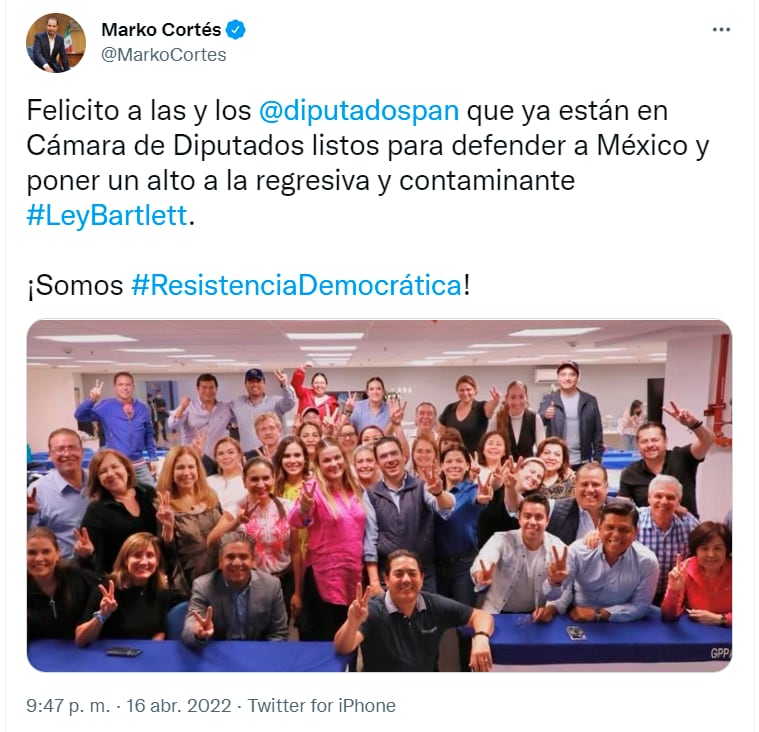 Marko Cortés celebra de panista se queden a dormir en San Lázaro/Twitter