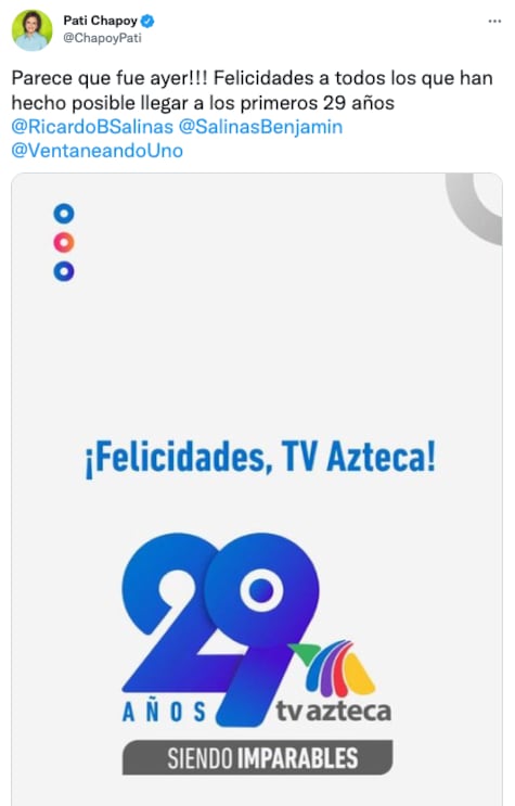 Tuit de Pati Chapoy para TV Azteca