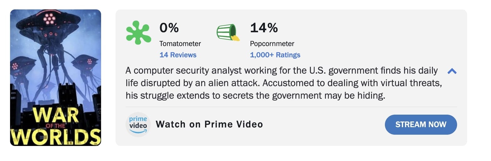 La guerra de los mundos en Rotten Tomatoes