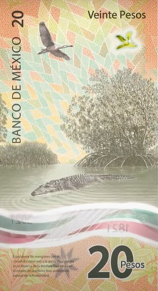 reverso nuevo billete de 20 pesos