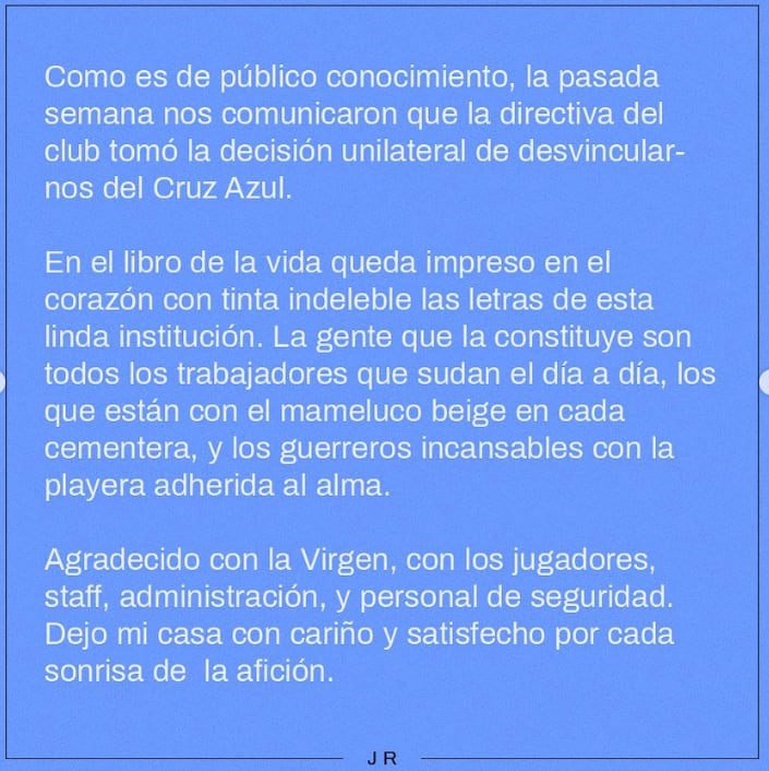 Mensaje de Juan Reynoso a Cruz Azul
