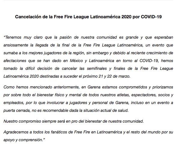 Comunicado Garena