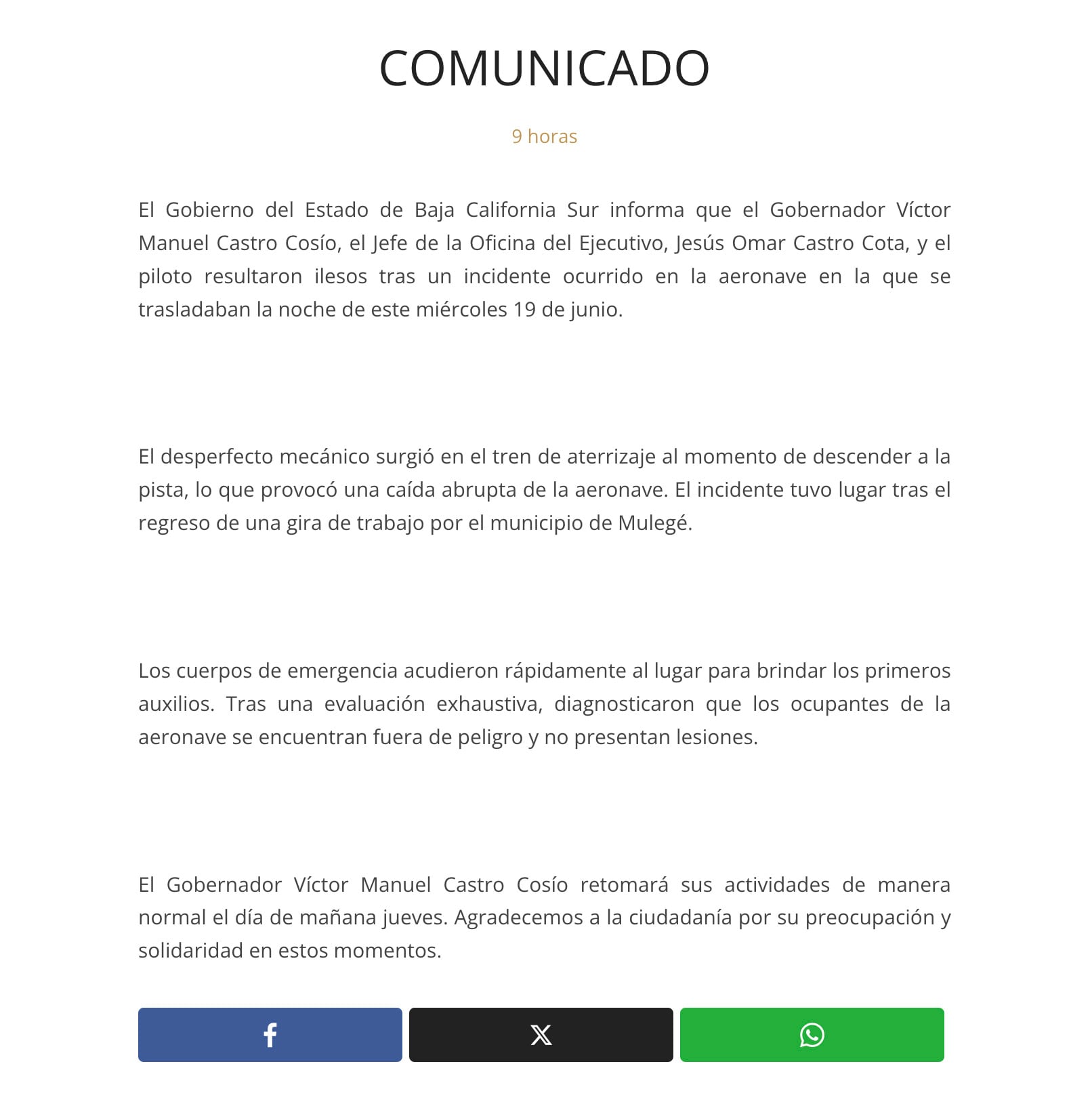 Víctor Manuel Castro sufre accidente en avioneta