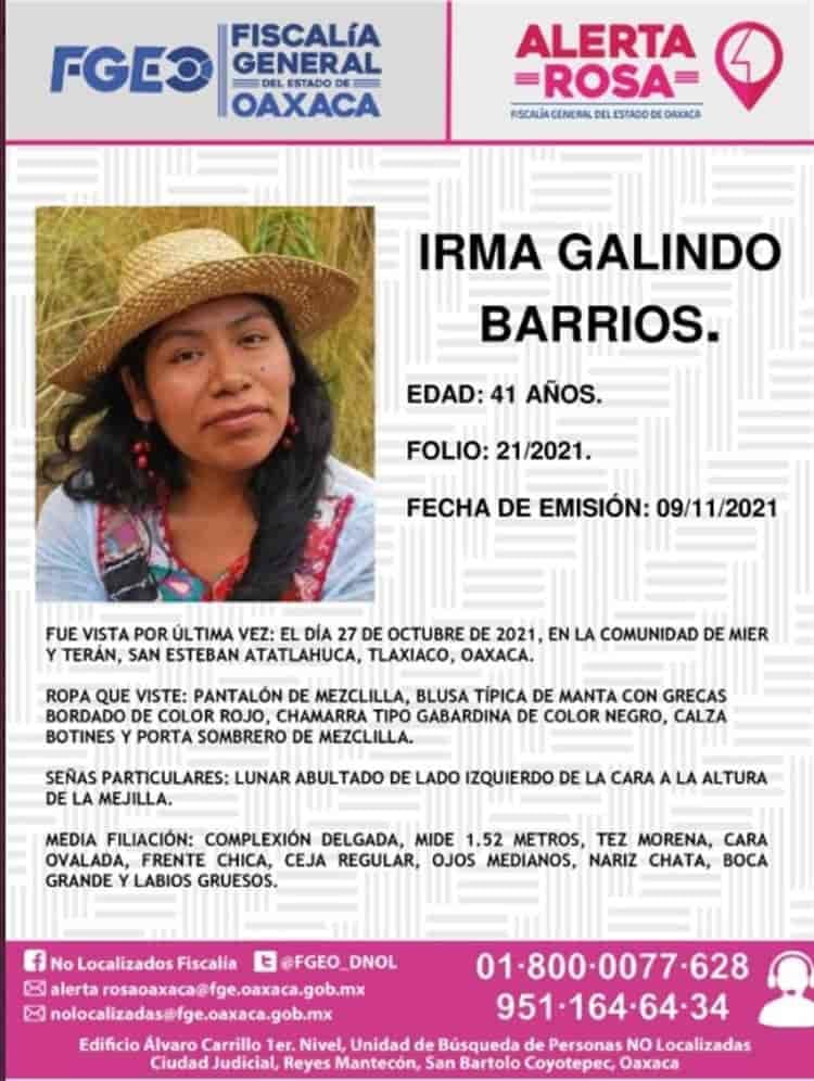 Ficha de búsqueda de Irma Galindo