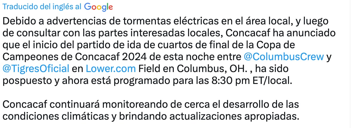 Posponen el Columbus Crew vs Tigres
