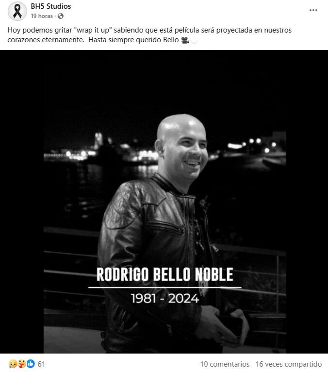 El productor Rodrigo Bello murió a los 43 años