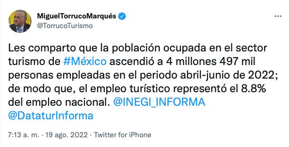 Miguel Torruco Marqués, titular de la Sectur/Twitter