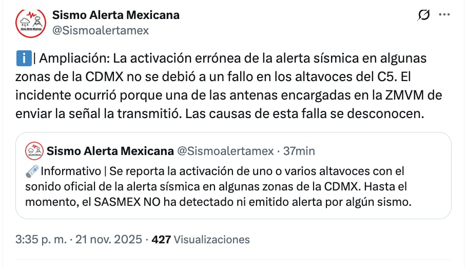 Alerta Mexicana presentó una hipótesis sobre qué activó la alerta sísmica hoy