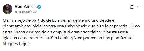 Marc Crosas criticó la forma de juego de Luis de la Fuente.