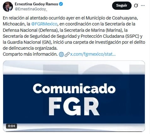 Ernestina Godoy sobre coche bomba en Coahuayana, Michoacán.