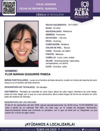 Ficha de búsqueda por la desaparición de Marian Izaguirre