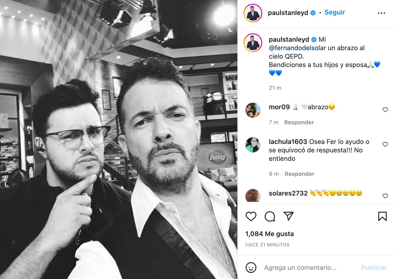 Paul Stanley se despidió de Fernando del Solar en Instagram