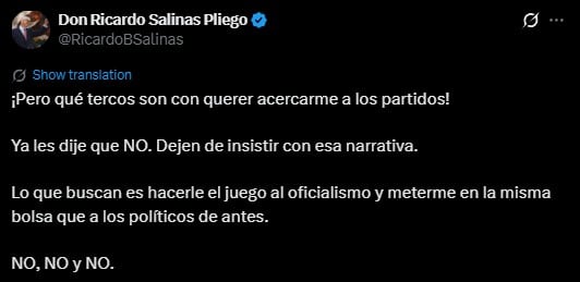 Salinas Pliego aclara su postura frente a los partidos políticos en México
