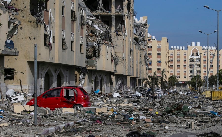Las Torres Hamad destruidas tras la ofensiva israelí en Jan Yunis, en el sur de la Franja de Gaza