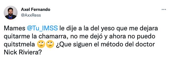 Tuit del joven al que le pusieron yeso en el IMSS