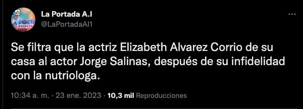 Aseguran que Elizabeth Álvarez corrió de su casa a Jorge Salinas