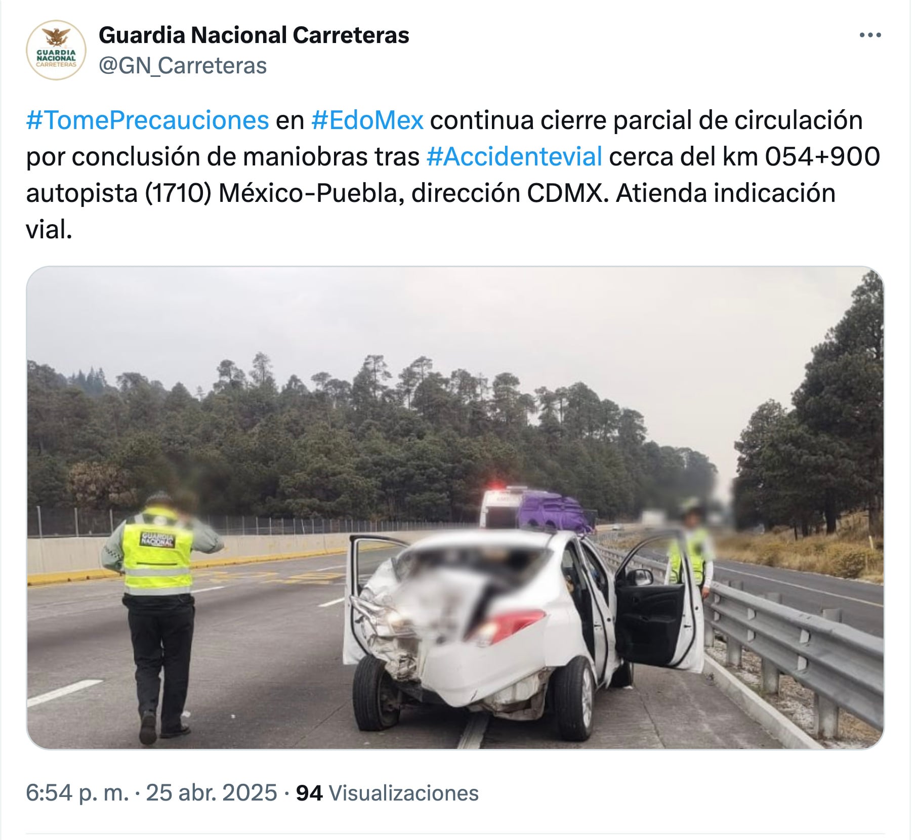 Accidente en la autopista México-Puebla