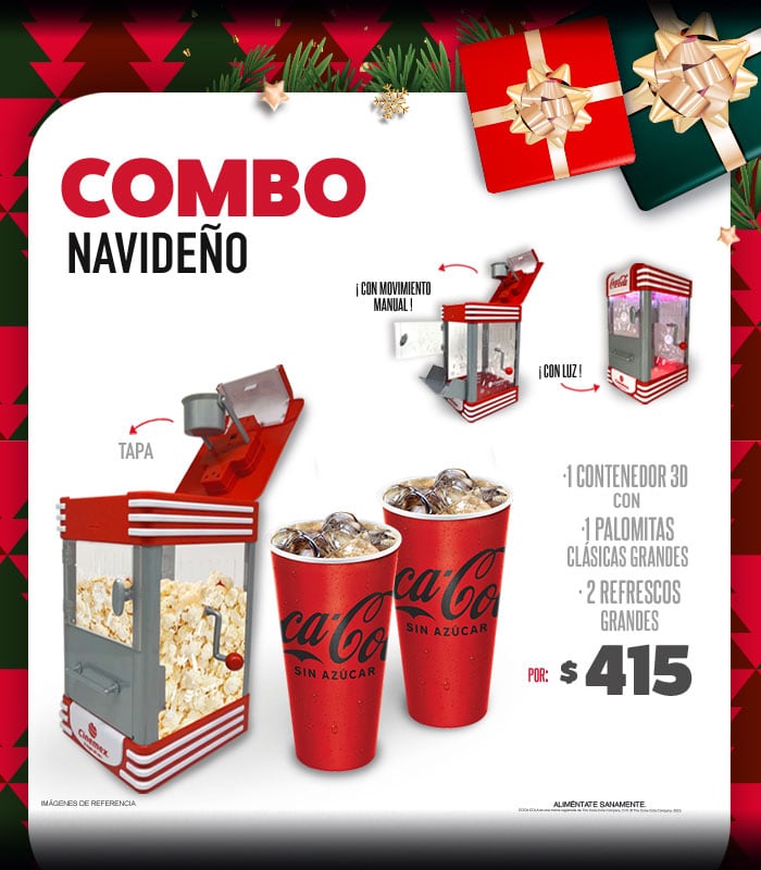 Combo navideño de Coca Cola en Cinemex