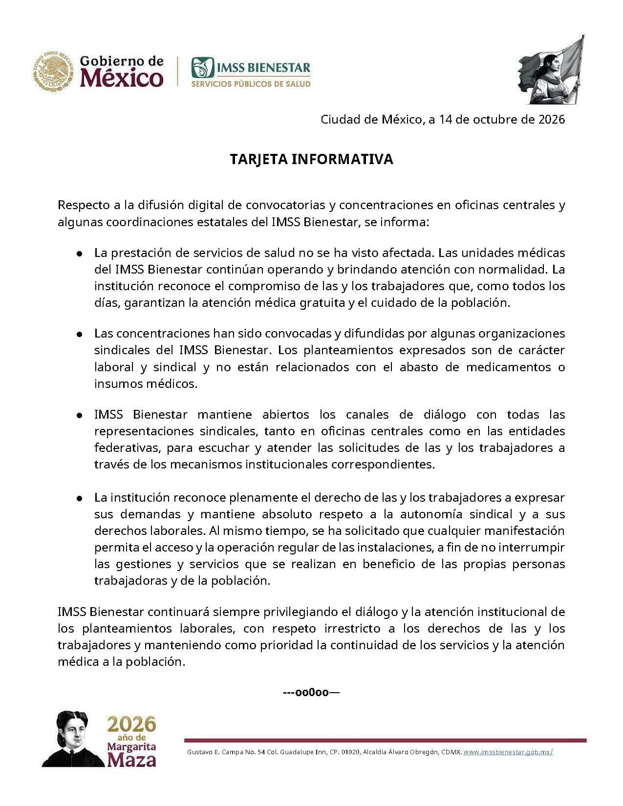 “Son de carácter laboral y sindical”: IMSS Bienestar responde a las protestas