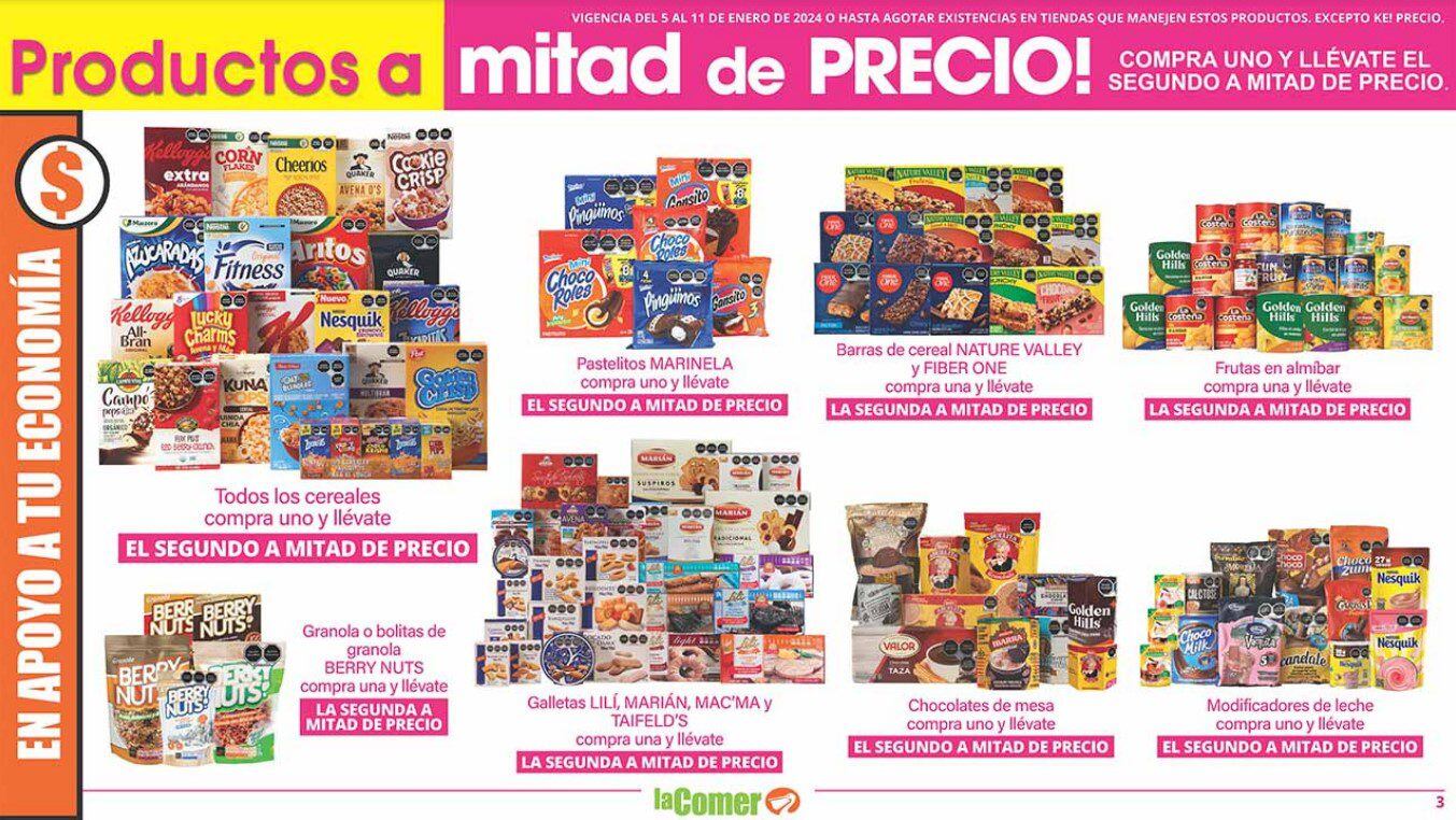 Ofertas del Folleto La Comer segundo a mitad de precio 10 y 11 de enero 2024
