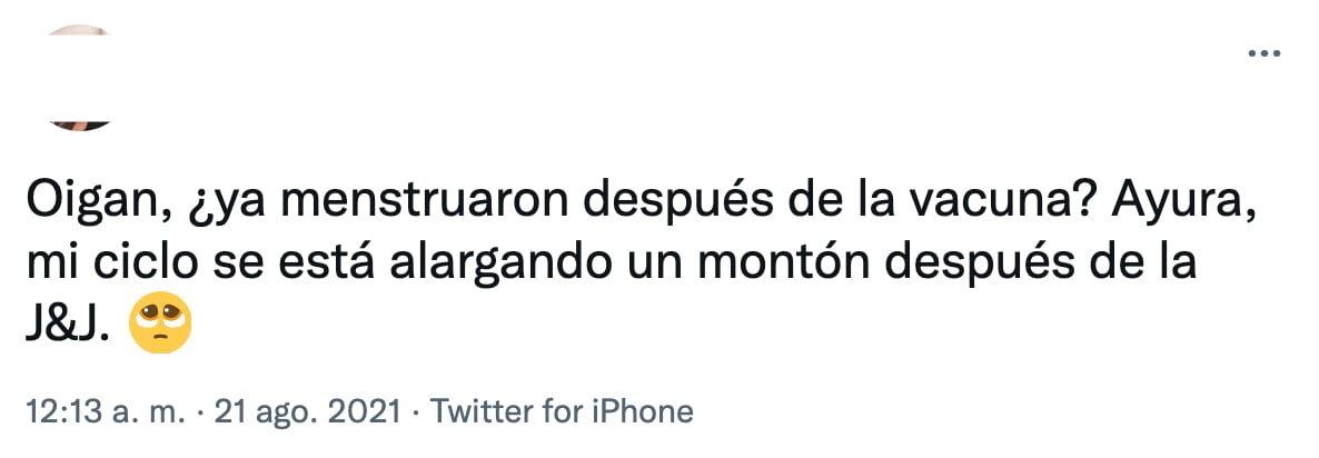 Tuit vacuna Covid-19 y menstruación