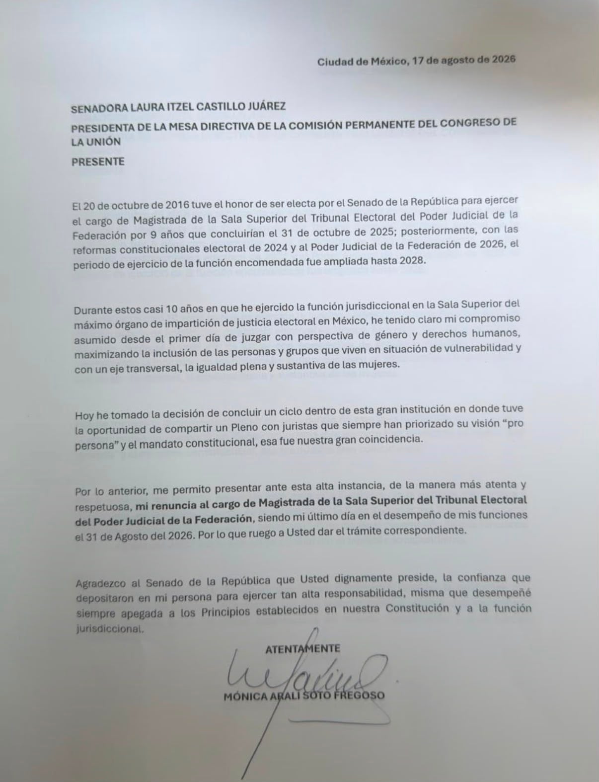 Renuncia de Mónica Soto al TEPJF