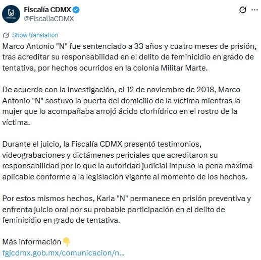 Sentencian a Marco Antonio por atacar con ácido clorhídrico a Ana Elena Saldaña