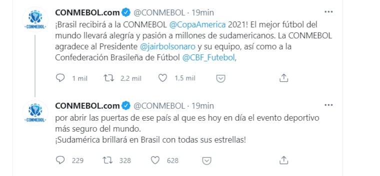 Brasil será sede de Copa América 2021