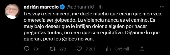 Adrián Marcelo se pronuncia en Twitter tras pelea con Chessman