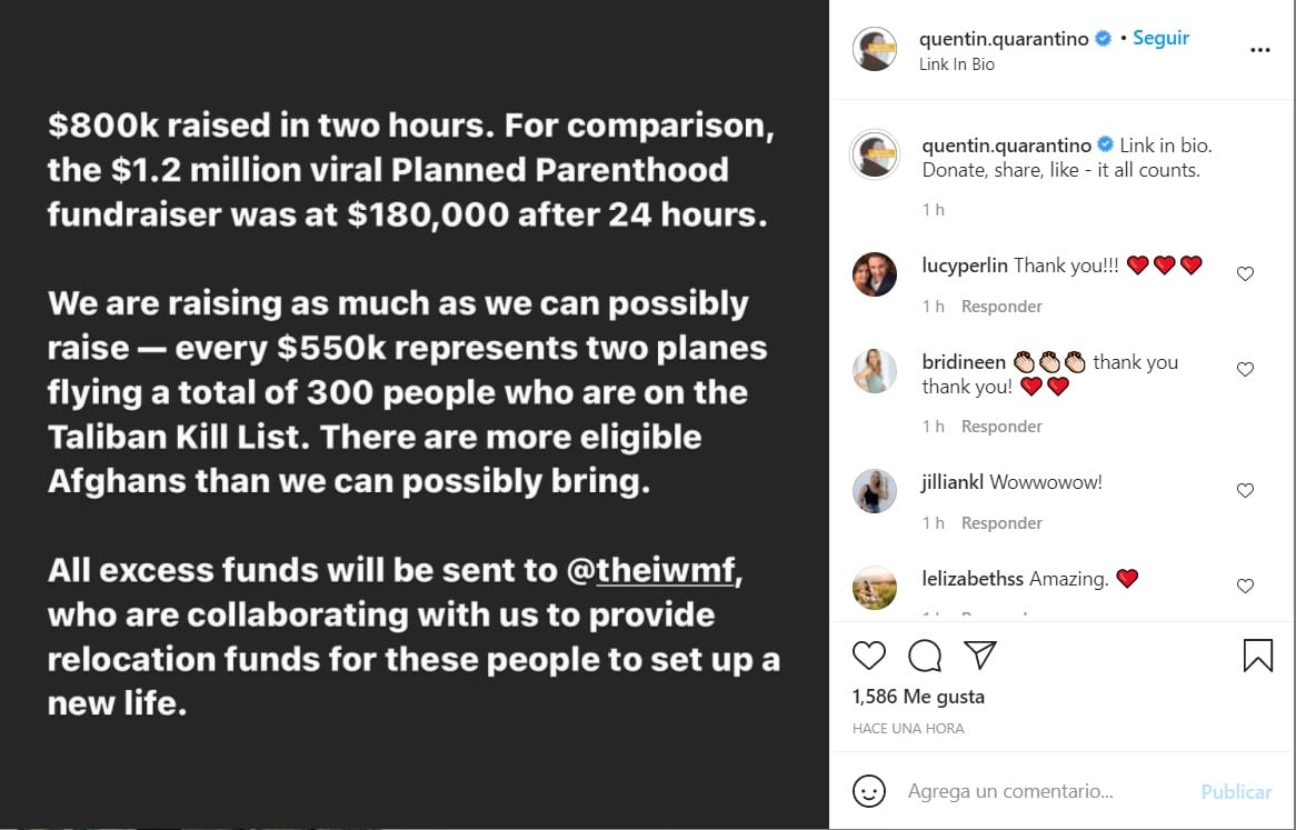 Publicación de Quentin Tarantino en Instagram