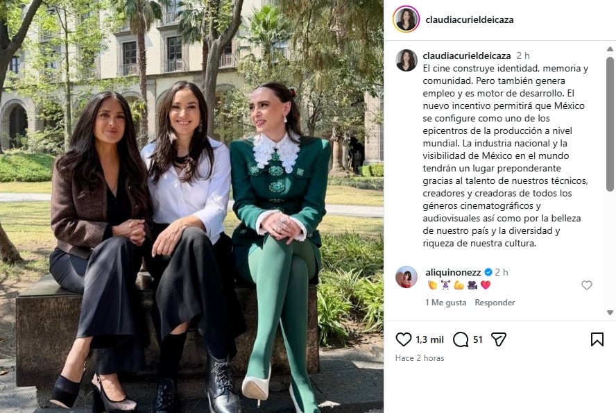 Secretaria de Cultura destaca apoyo de Salma Hayek a los incentivos del gobierno de México al cine nacional