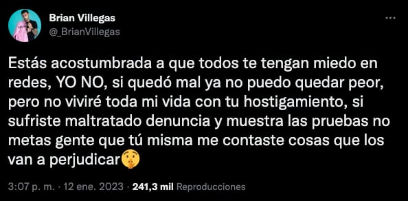 Brian Villegas le pide a Yeri Mua que lo denuncie