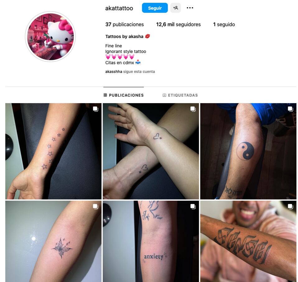 Estudio de tatuajes de Akasha, exnovia de Alemán.