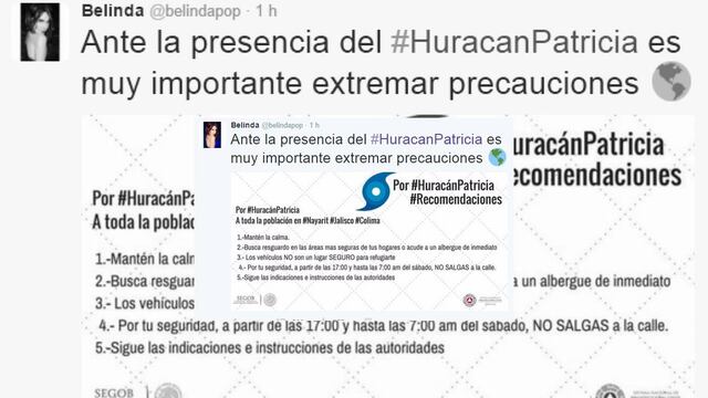 Toma precauciones. Famosos están compartiendo información util para hacerle frente al huracán Patricia.
