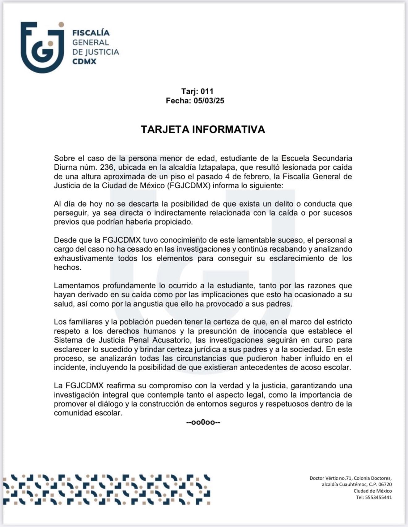 Fiscalía CDMX: Fátima Mayte Zavala