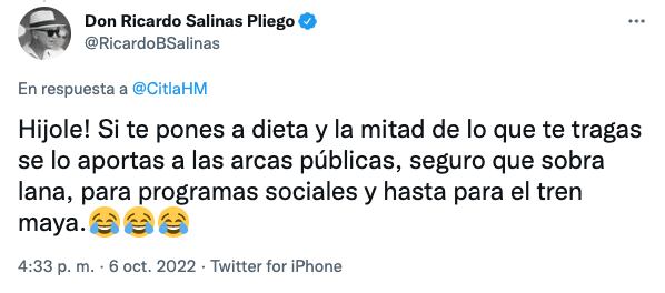 Ricardo Salinas ofende a Citlalli Hernández por no querer recocer su deuda en Twitter