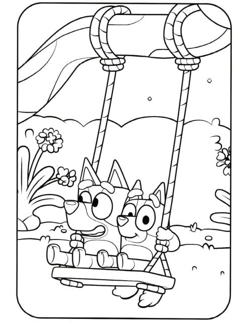 Bluey jugando con Bingo en el regreso a clases