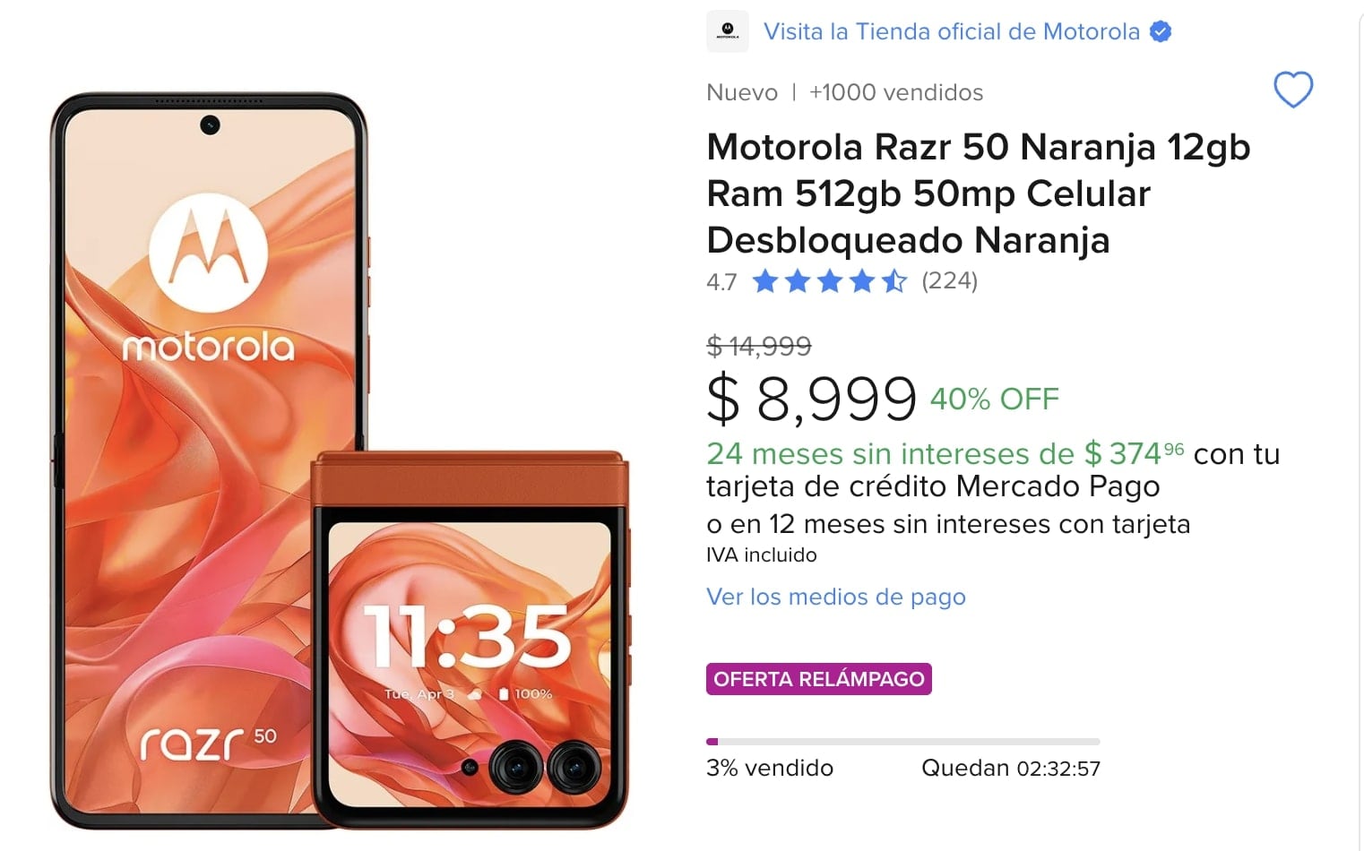 Celular Motorola con 40% de descuento en Mercado Libre