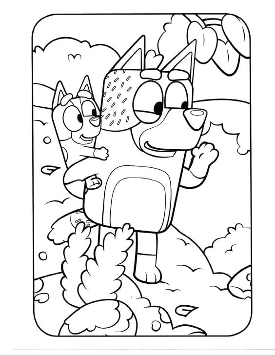 Dibujos de Bluey en el jardín para colorear por el Día Mundial de los Jardines Botánico