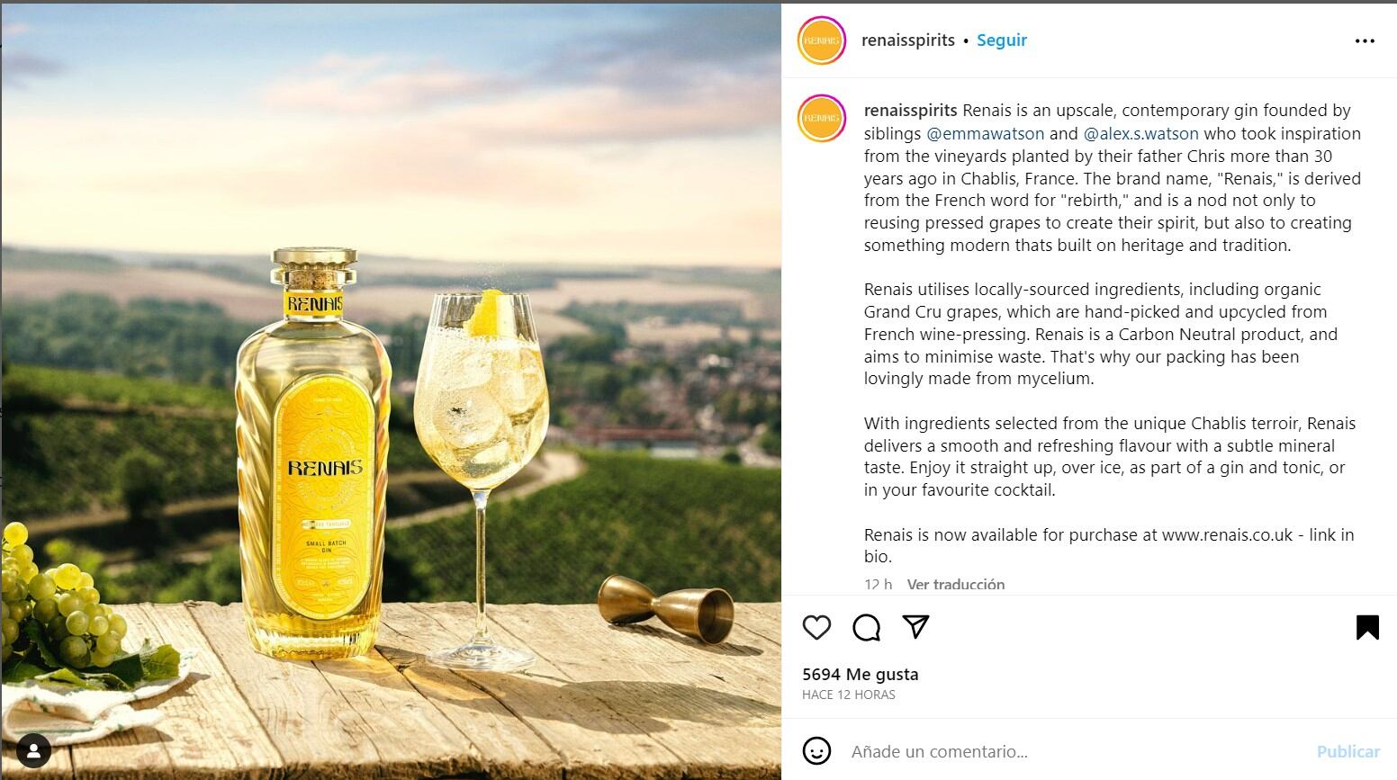 Renais, la ginebra de Emma Watson y su hermano Alex